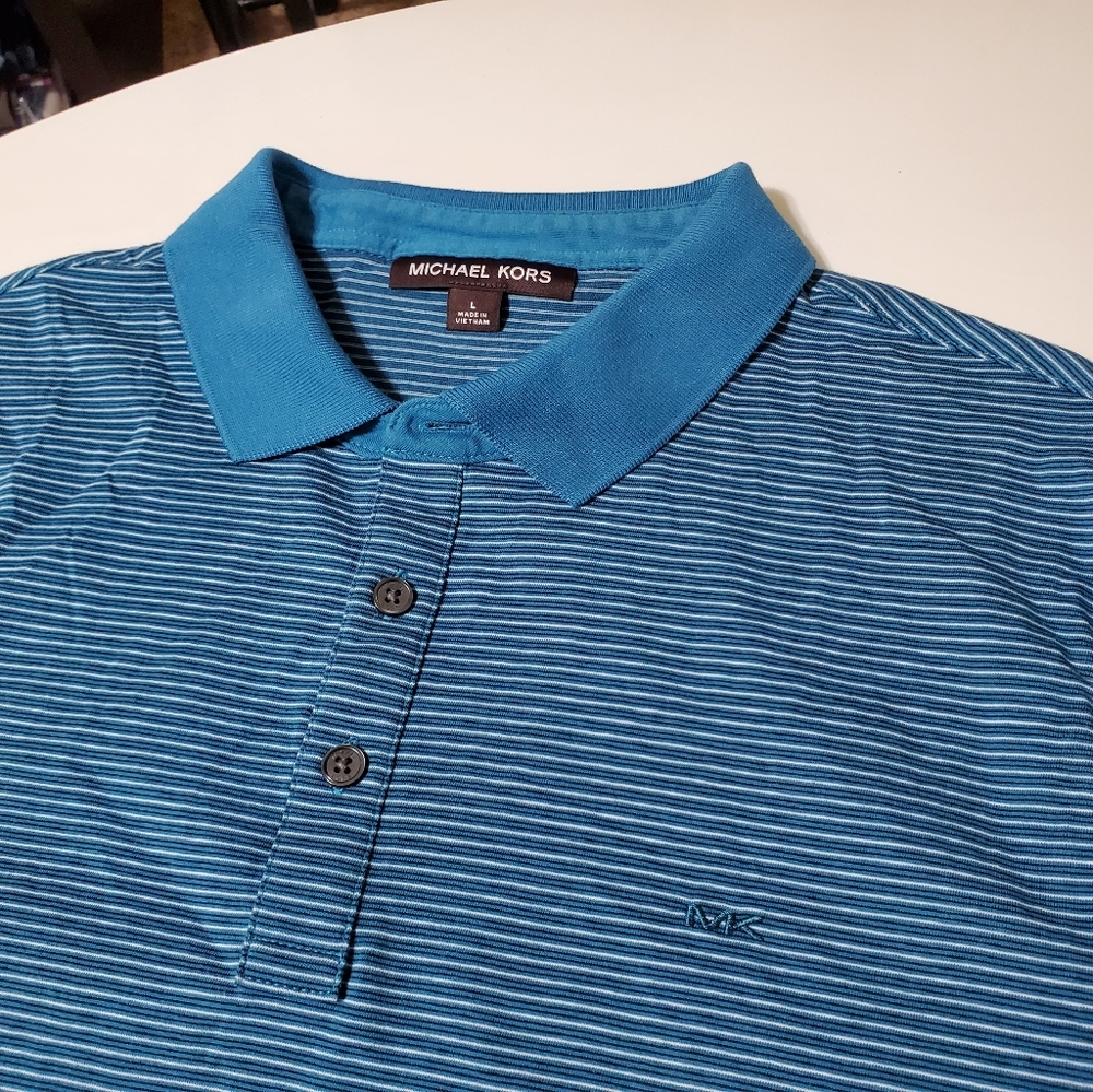 Michael Kors Striped Turquoise Polo Shirt, Large